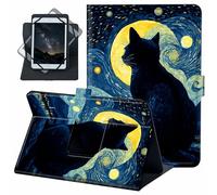 for Universal 10 10.1 Inch Android Tablet Case 360 Degree Rotating PU Leather Stand Folio Cover for iPad 9.7/10.2/10.5/Galaxy Tab 9-10.5"/Fire HD 10 and More 9.0-10.5 Inch Tablet,Black Cat Painted