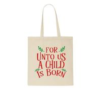 For unto us a child is born [BCX] tote style shopping bag - natural