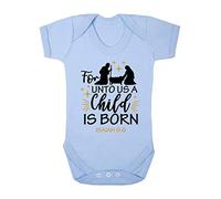 for Unto us a Child is Born Psalm Bible Verse Baby Grow Vest, 0-3 Months, Pastel Blue