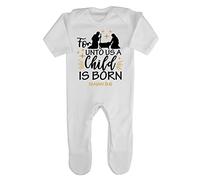 for Unto us a Child is Born Psalm Bible Verse Baby Romper Jumpsuit with feet, 0-3 Months, White