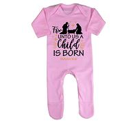 for Unto us a Child is Born Psalm Bible Verse Baby Romper Jumpsuit with feet, 3-6 Months, Pastel Pink