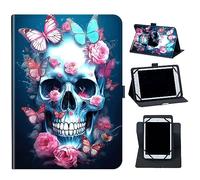 for VASTKING KingPad K10 / Z10 10 inch Tablet Case,Mxfdegf 360 Degree Rotating Stand and Magnetic Closure Case for Vastking KingPad K10 Pro/MARVUE Pad M10 10.1 inch Tablet,Skull Butterfliy Flowers