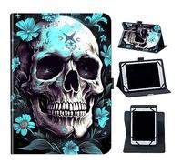 for VASTKING KingPad K10 / Z10 10 inch Tablet Case,Mxfdegf 360 Degree Rotating Stand and Magnetic Closure Case for Vastking KingPad K10 Pro/MARVUE Pad M10 10.1 inch Tablet,Skull Flowers