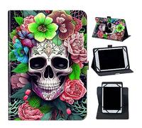 for VASTKING KingPad K10 / Z10 10 inch Tablet Case,Mxfdegf 360 Degree Rotating Stand and Magnetic Closure Case for Vastking KingPad K10 Pro/MARVUE Pad M10 10.1 inch Tablet,Skull Pink Rose Flower