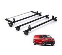 For Vauxhall Vivaro 2019+ Roof Rack Rhino Kammbar Black 3 Bars + Roller | Only fits models with Barn Doors, 3x Aluminium Roof Bars With Ladder Roller [JC3BA/BR25]