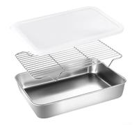 for versatile Storage Tray 26cm with Lid and Rack for versatile(Mediu) | Includes mesh insert, fits 26x20cm space, ideal for oil filtering, deep design holds more, stainless steel build