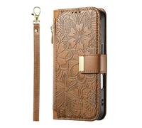 For Vivo S17/S17 Pro Case, Flip Shockproof Zipper Wallet Case PU Leather Embossed Floral with Stand Magnetic Credit Card Slots Folio Protective Phone Cover for Vivo S17/S17 Pro brown