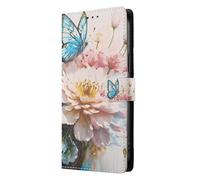 for Vivo V50 Lite 5G Case, 3D Painted Shock-Absorption Flip PU Leather Notebook Wallet Phone Cases Magnetic Protective Cover with Stand Card Holder Slots for Vivo V50 Lite 5G butterfly Flower