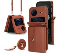 for vivo X Flip Wallet Case, Card Holder Phone Cover with RFID Blocking & Detachable Strap, Durable Leather & TPU,4 Card Slots,Drop Protection,Folio Flip Stand Case for Everyday Use(Brown)