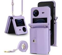 for vivo X Flip Wallet Case, Card Holder Phone Cover with RFID Blocking & Detachable Strap, Durable Leather & TPU,4 Card Slots,Drop Protection,Folio Flip Stand Case for Everyday Use(Purple)
