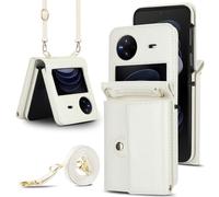 for vivo X Flip Wallet Case, Card Holder Phone Cover with RFID Blocking & Detachable Strap, Durable Leather & TPU,4 Card Slots,Drop Protection,Folio Flip Stand Case for Everyday Use(White)