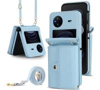 for vivo X Flip Wallet Case, Card Holder Phone Cover with RFID Blocking & Detachable Strap, Durable Leather & TPU,4 Card Slots,Drop Protection,Folio Flip Stand Case for Everyday Use(Blue)