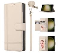 for VIVO X300 Wallet Case with Adjustable Lanyard Strap Credit Card Holder, PU Leather Crossbody Phone Case with Mirror Bracket, Beige
