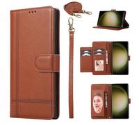 for VIVO X300 Wallet Case with Adjustable Lanyard Strap Credit Card Holder, PU Leather Crossbody Phone Case with Mirror Bracket, Brown