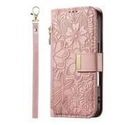 For Vivo Y04/Y29S 5G Case, Flip Shockproof Zipper Wallet Case PU Leather Embossed Floral with Stand Magnetic Credit Card Slots Folio Protective Phone Cover for Vivo Y04/Y29S 5G pink