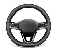 For Volkswagen VW Atlas Golf 8 Mk8 Jetta, Hand Sewn Steering Wheel Cover, Black Leather non-slip Steering Wheel Cover