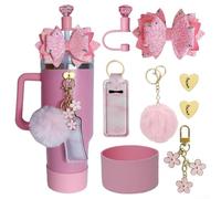 For Water Cup Charm Set 8PCS for 30OZ and 40OZ Cups Featuring Glitter Bow Flower Pendant for Practical Decoration and Attachment (pink)