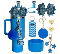 For Water Cup Charm Set 8PCS for 30OZ and 40OZ Cups Featuring Glitter Bow Flower Pendant for Practical Decoration and Attachment (blue)