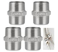For Water, Fuel, Gas Pipelines, 304 Stainless Steel 1 X 1 Npt Male Pipe Adapters, 4 Pcs Hex Nipple 1 In. Male X 1 In. Male Pipe Fittings, 1 Npt Male Threaded