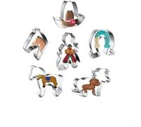 For WESTERN cowboy themed stainless steel cookie cutters with horse head, hats, and horseshoe shapes for baking cookies, fondant, and sandwiches with food safe material