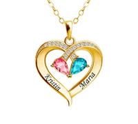 For Wife - I Love You Forever & Always Customized Double Birthstones & Names Necklace, Personalized Custom Name Heart Couple Necklace, Valentine's Day Jewelry Gift for Wife Girlfriend