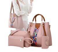 for Women - 4 Pieces PU Leather Purse Set with Handle | Ladies Wallet Stylish Shoulder Collection for Work, Travel, Informs, Pink, Consulte la descripción