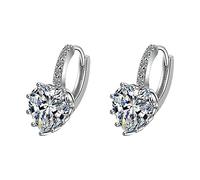 For Women Earrings Zircon Hoops Earrings Teen Heart Clip Huggie Love Girls Earrings Good Hoop Earrings (Silver, One Size)
