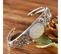 For Women, Ethnic S925 Retro Inlay And Yu White Jade Lady Adjustable Chinese Clothing Accessories Jewelry
