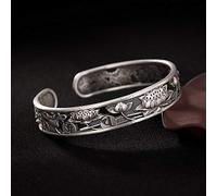 For Women, Ethnic S999 / Pure Old Matte Six-Word Mantra Leaf Retro Adjustable Ladies Hand/Chinese Clothing Acce