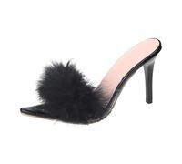 for Women Feathers Dress High Open Pointed Toe Sandals Fuzzy Wedding Bridal Heels Party Shoes