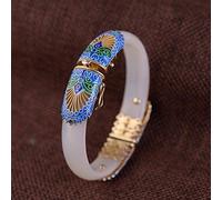 For Women,Handmade S925 Vintage 'S Burning Blue -Plated Feather-Tail White Chalcedony Adjustable Ethnic Access