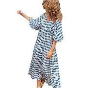 for Women Patchwork Textured Seven Sleeve V-Neck Dress Loose Casual Dresses Comfy Plus Size Lounge Dress Lightweight Curvy Loose Work Lightweight Dress Fashion Summer Vintage Dress A-Blue