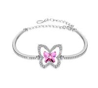 For Women,S925 Fashion Versatile Pink Butterfly Crystal Female Literary Micro-Inlaid Zircon Jewelry Adjustable Personalized Clothing Accessories Jewelry Bracel