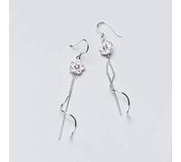 for Women, S925 Flower Korean Diamond cherry Wave Tassel Long Earrings Female One pair