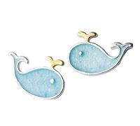 for women, small whale female korean art style cute blue fish earrings one pair