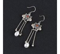 for women, style eardrop vintage female thai inlaid southern flower red agate ring pearl earrings