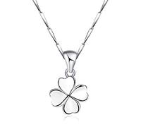 For Women's Four Leaf Necklace Silver Shamrock Luck Charm Pendant Necklaces Chain Give Girlfriend Wife De Birthday Gift