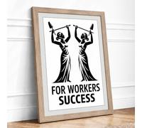 For Workers Success Typography Framed Wall Art Print A3 (42×29.7cm) Oak, Wall Decor for Living Room, Bedroom, Office & Home, Ready to Hang, Art Gift