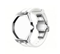 For X Royal Stainless Steel Watch Case Quick Release Silicone Sport Replacement Band Wear Resist Scratch Proof Strap Set For Outdoor Travel Leisure Wearing (Silver White 3)