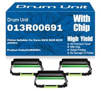 For Xerox B230 B225 B235 Drum Unit Compatible 013R00691 Imaging Drum High Yield 12000 Pages,3PC-Black
