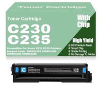 For Xerox C230 Black Yellow Magenta Cyan Toner Cartridges with Chip Compatible 006R04383 006R04384 006R04385 006R04386 Color Toner High Yield for Xerox C235 C230,Cyan-C230