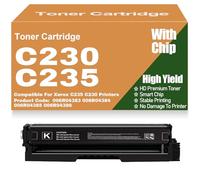 For Xerox C230 C235 Toner Cartridges with Chip, 006R04383 006R04384 006R04385 006R04386 High Yield Replacement for Xerox C235 C230 Printers,C230-Black