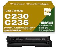 for Xerox Toner Cartridges C235 C230 with Chip 006R04383 006R04384 006R04385 006R04386 Toner High Capacity High Yield Replacement for Xerox C235 C230 Printers,C230-Black