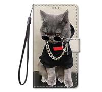 for Xiaomi 14T Case, 3D Shockproof Premium PU Leather Flip Wallet Cover with Magnetic Stand Card Holder Money Pouch Folio TPU Bumper Protective Phone Case for Xiaomi 14T Cool Cat with Glasses