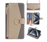 for Xiaomi 15T Wallet Case, PU Leather Crossbody Phone Case with Credit Card Holder Chain Lanyard Strap Mirror Bracket and Zipper Purse, Gray