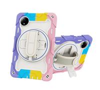 for Xiaomi Pad 8.8"/Mi Pad Mini Shockproof Case,Heavy Duty Rugged 3 Layer Protective Case Cover W 360 Rotating Grip Bracket+Shoulder Strap,Colorful Pink