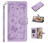 for Xiaomi Poco F6 Pro 5G Case, Butterfly Embossed Flip Shockproof PU Leather Phone Cover for Xiaomi Poco F6 Pro 5G Protective Phone Cases Wallet Magnet Closure Kickstand, Card Slots Purple