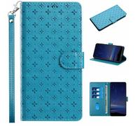 for Xiaomi Poco F6 Pro 5G Case, Embossed Clover Shockproof Flip Wallet Phone Case Magnetic Closure Viewing Stand Function Bumper Cover forXiaomi Poco F6 Pro 5G with Card Holder blue