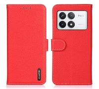 For Xiaomi POCO F6 Pro Case, Folio Genuine Leather, For Xiaomi Poco F6 Pro 5G Cover, Wallet Type, Luxury Genuine Leather, Shrink Calf Leather, Lychee Pattern, Good Touch, Side Magnetic, 2 Card Storage