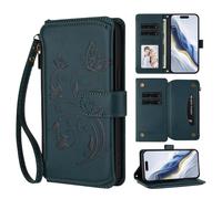 for Xiaomi Poco M4 Pro 4G Case, Flip PU Leather Embossed Buttrefly Flower Zipper Shockproof Book Wallet Phone Cases Folio Magnetc Protective Cover with Stand Card Holder Slots,Green